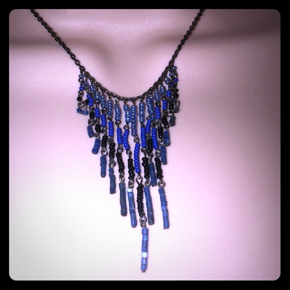 Black And Blue Fringe Chandelier Necklace